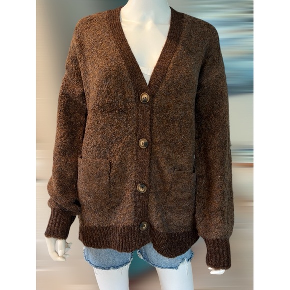 MYSTREE chocolate part wool cardigan S M L - Picture 6 of 8